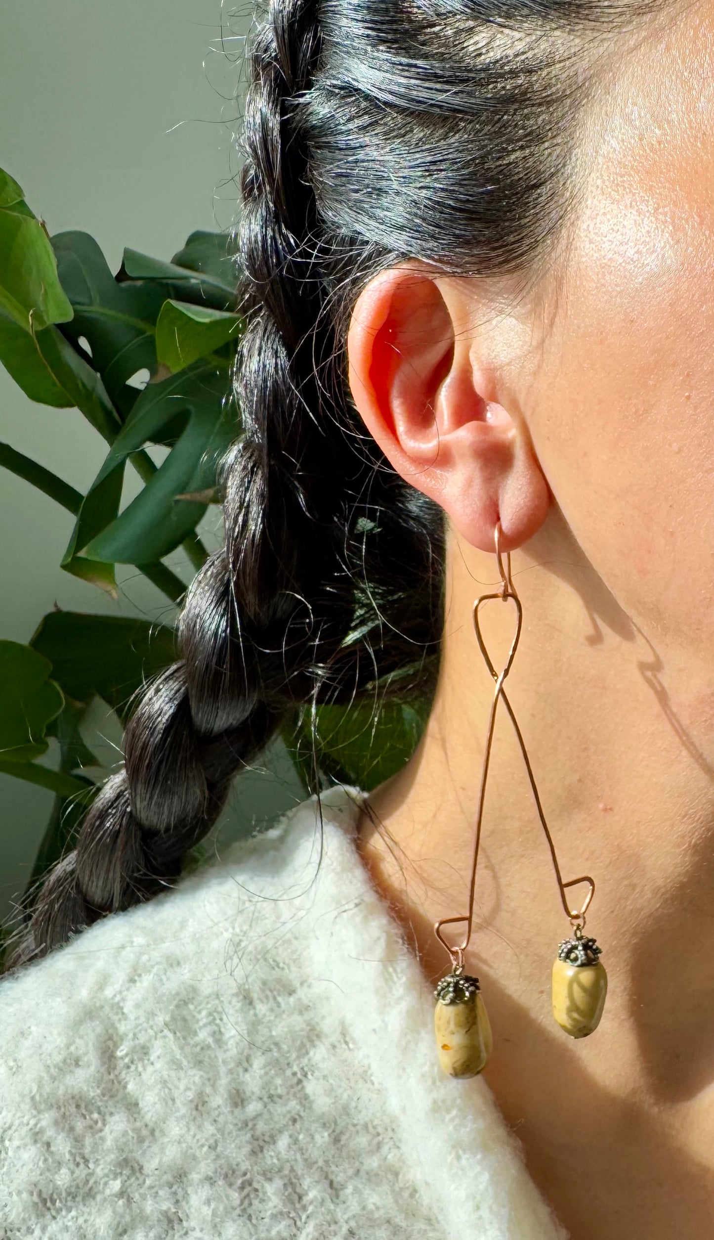 Copper earrings with neutral beads