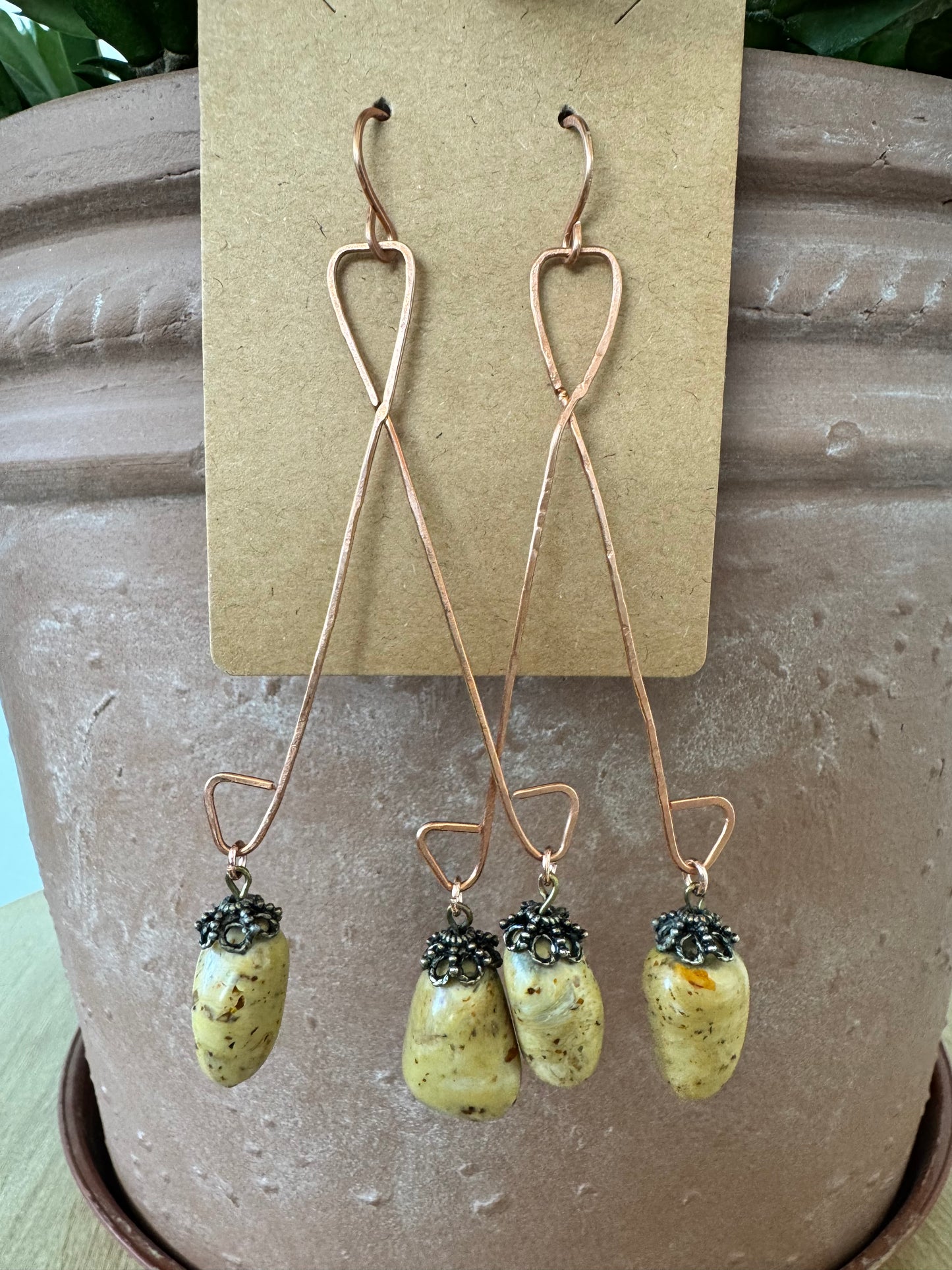 Copper earrings with neutral beads