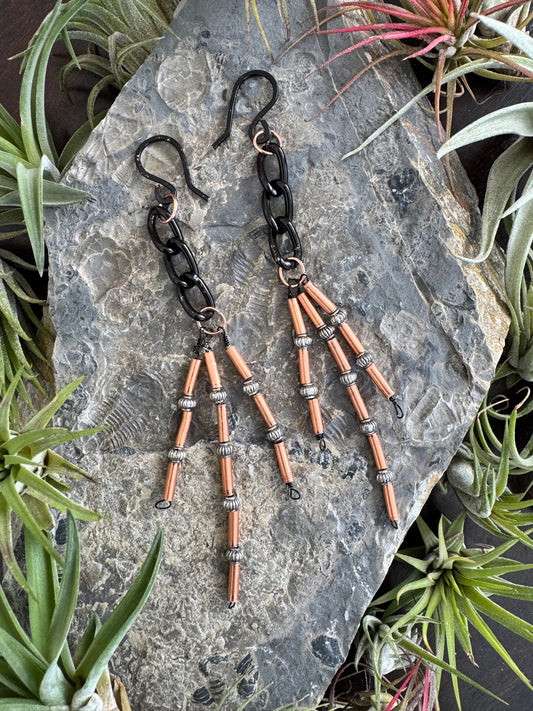 Black chain earrings with copper breads