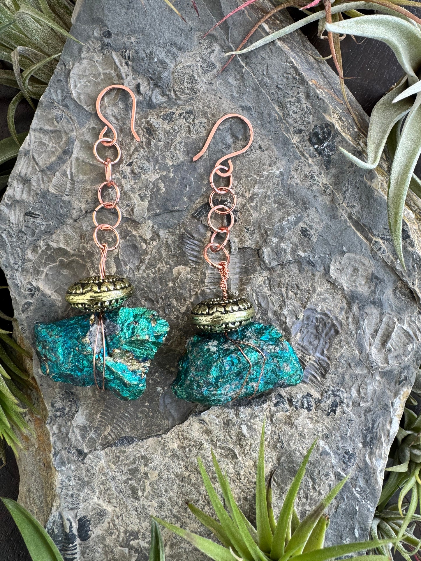 Blue Pyrite ear hangers