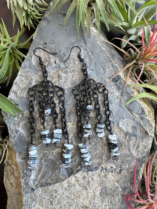 Black wire earrings with gray stones