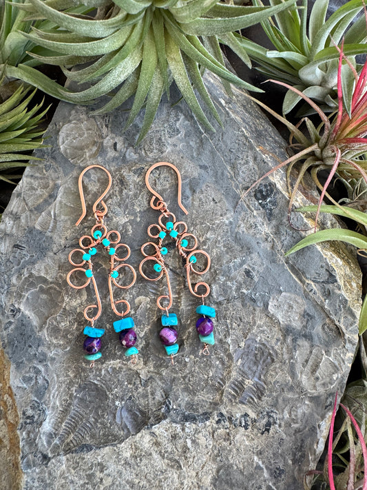 Looped archway copper earrings