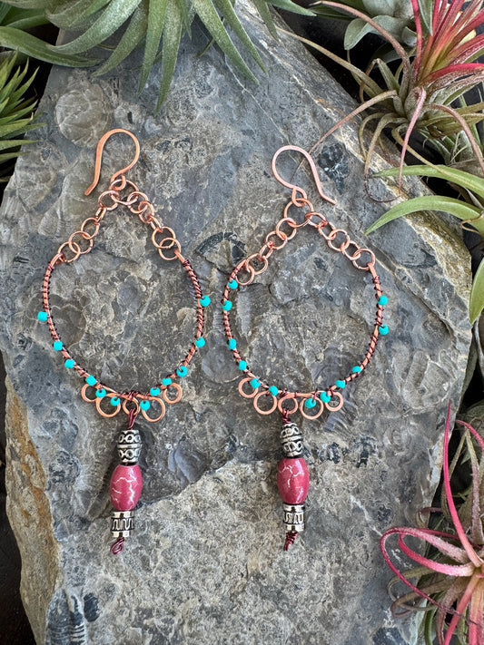 Copper hoop earrings with beads