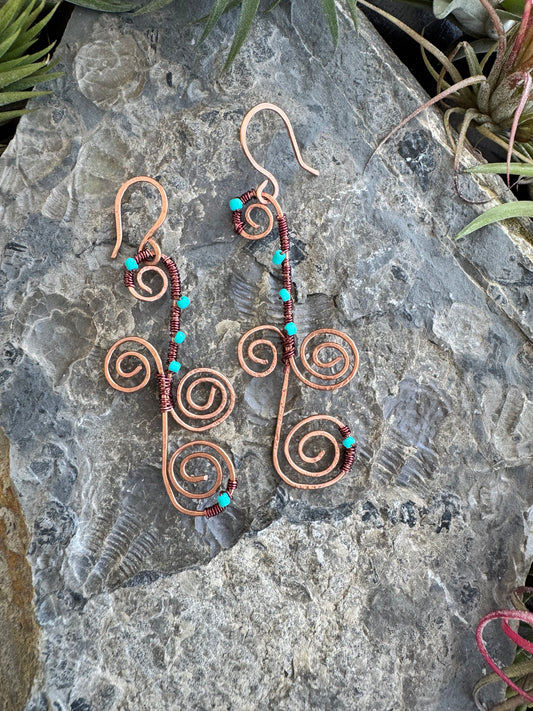 Copper spiral earrings