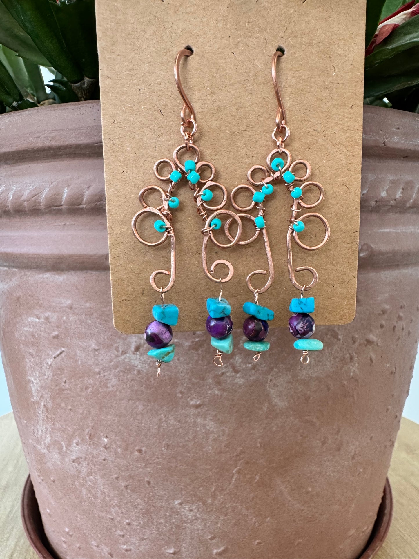 Looped archway copper earrings