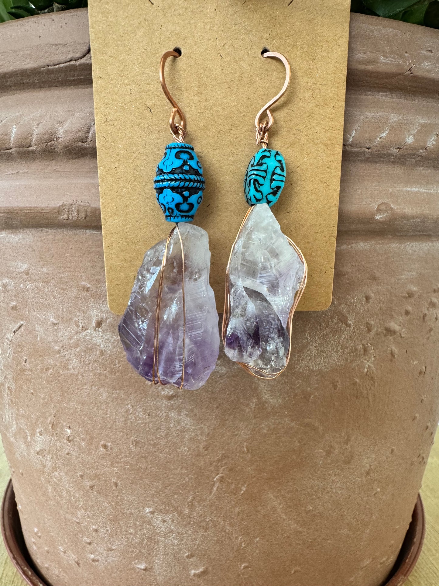 Amethyst ear hangers with mismatched beads